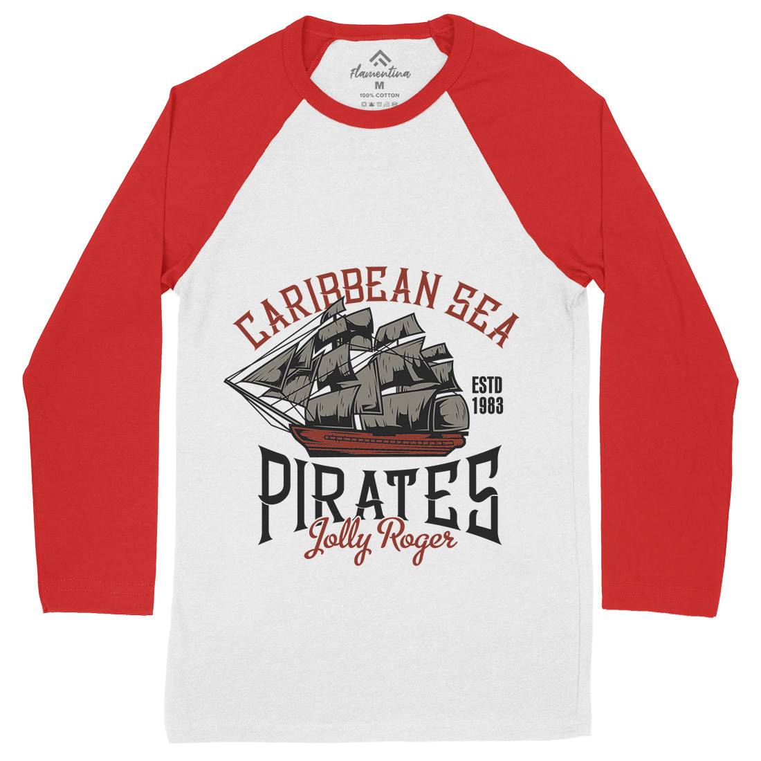 Pirate Mens Long Sleeve Baseball T-Shirt Navy B157
