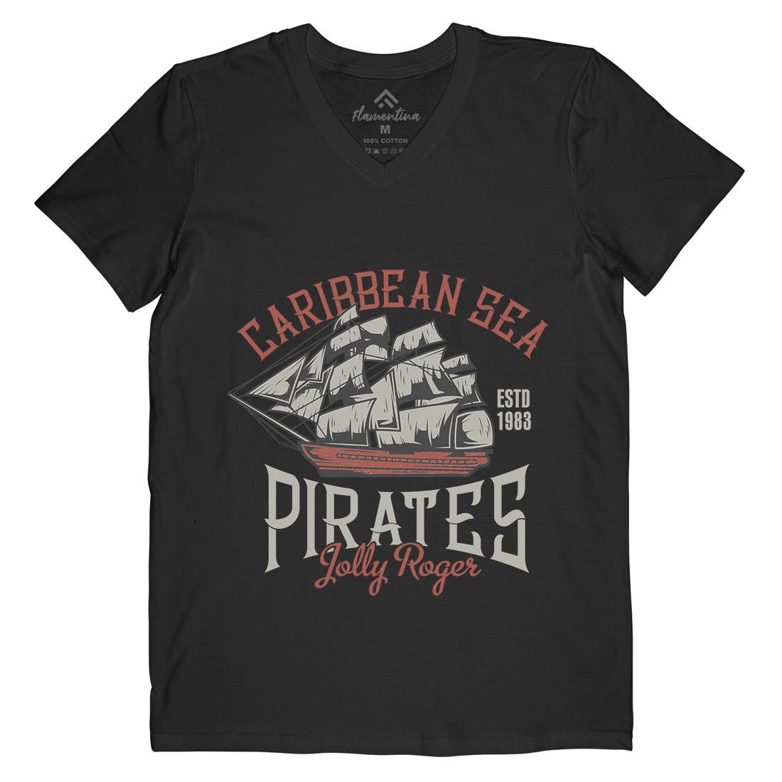 Pirate Mens V-Neck T-Shirt Navy B157