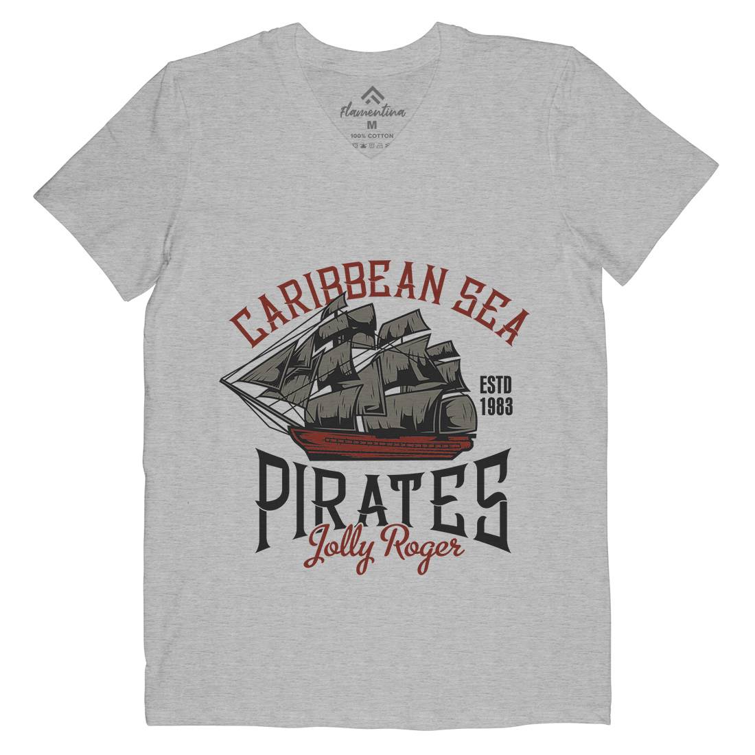 Pirate Mens Organic V-Neck T-Shirt Navy B157