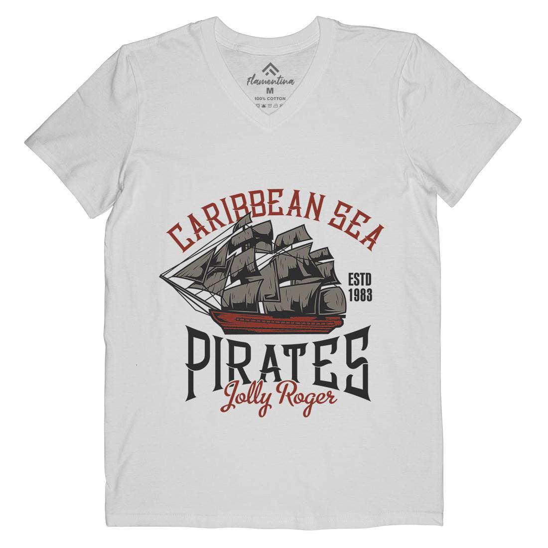Pirate Mens V-Neck T-Shirt Navy B157