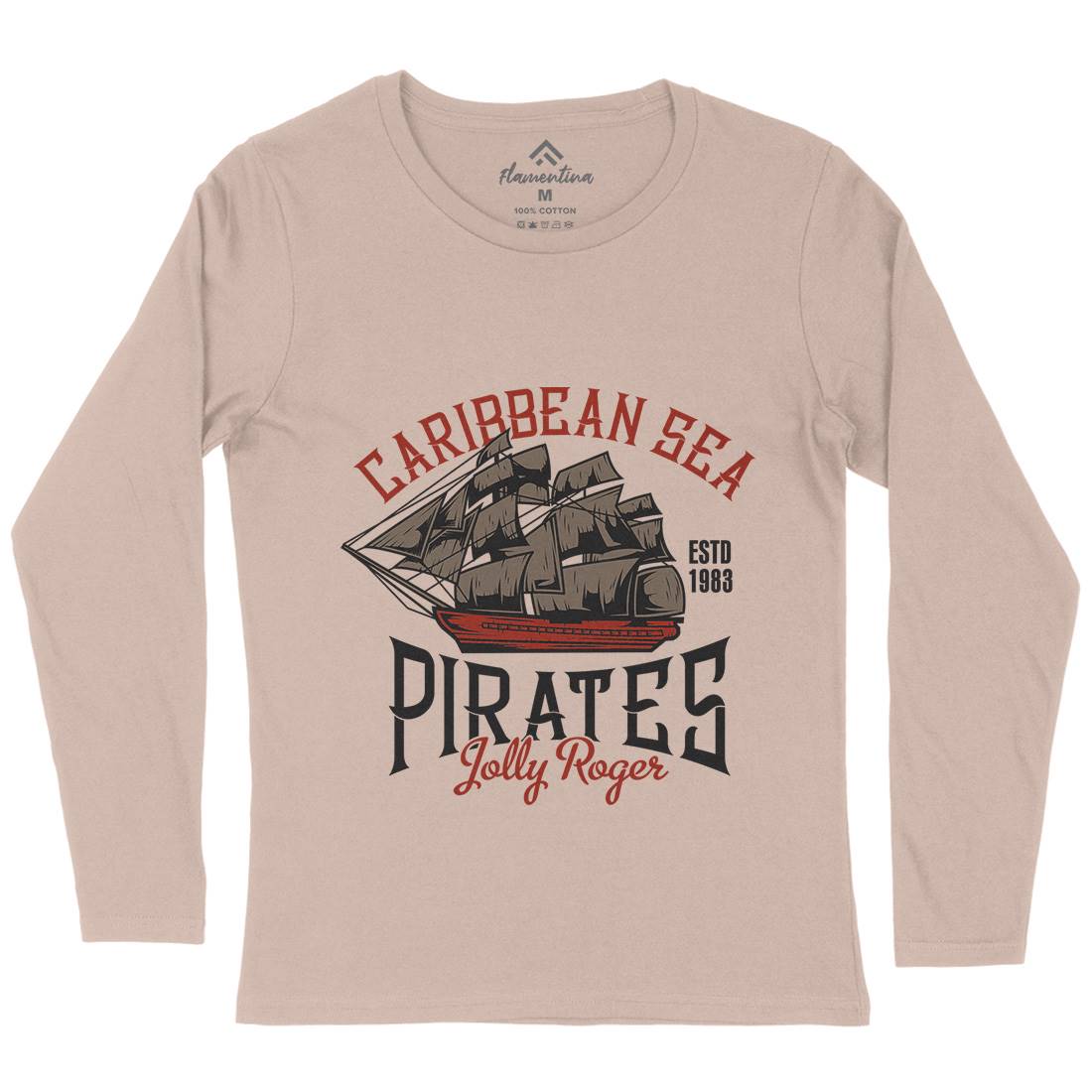 Pirate Womens Long Sleeve T-Shirt Navy B157