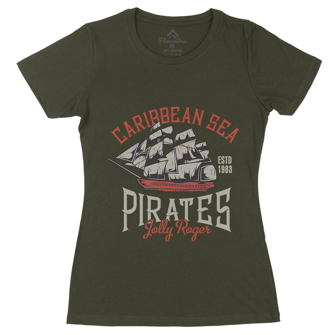 Pirate Womens Organic Crew Neck T-Shirt Navy B157