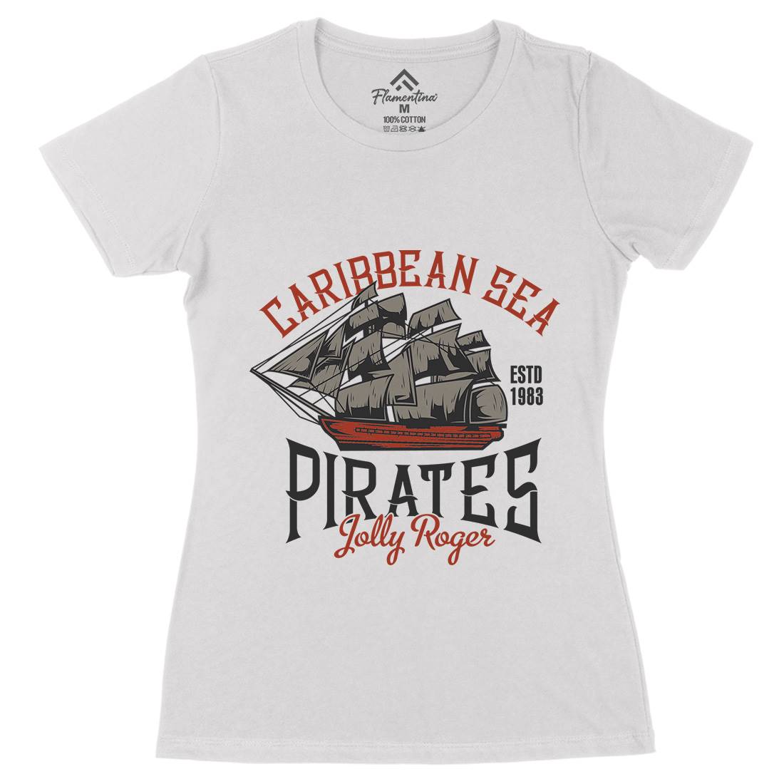 Pirate Womens Organic Crew Neck T-Shirt Navy B157
