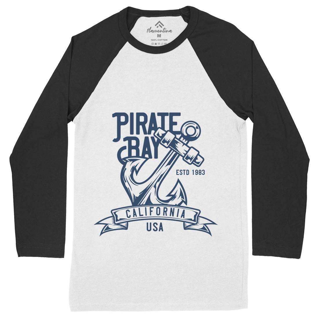 Pirate Mens Long Sleeve Baseball T-Shirt Navy B159