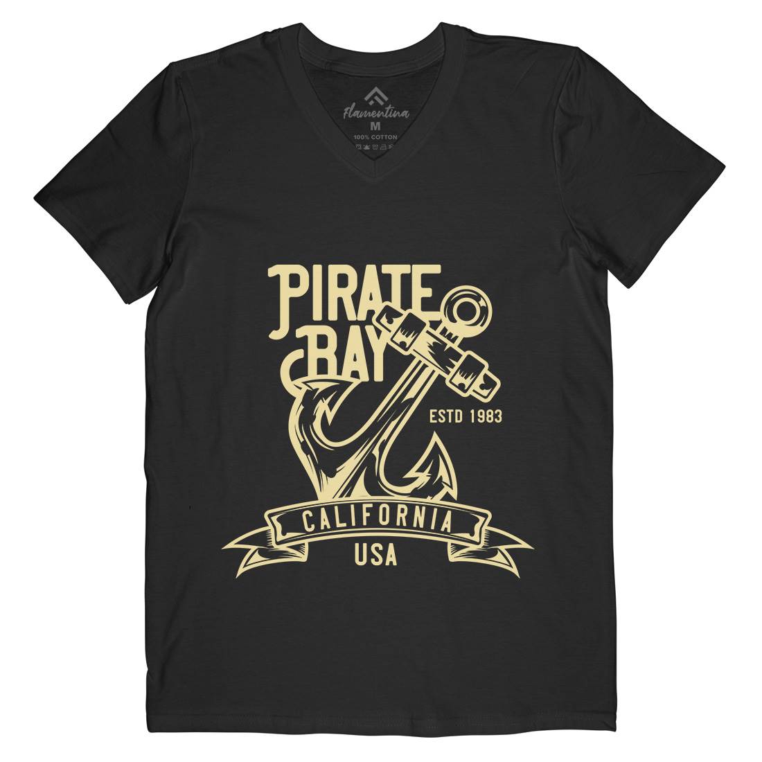 Pirate Mens Organic V-Neck T-Shirt Navy B159