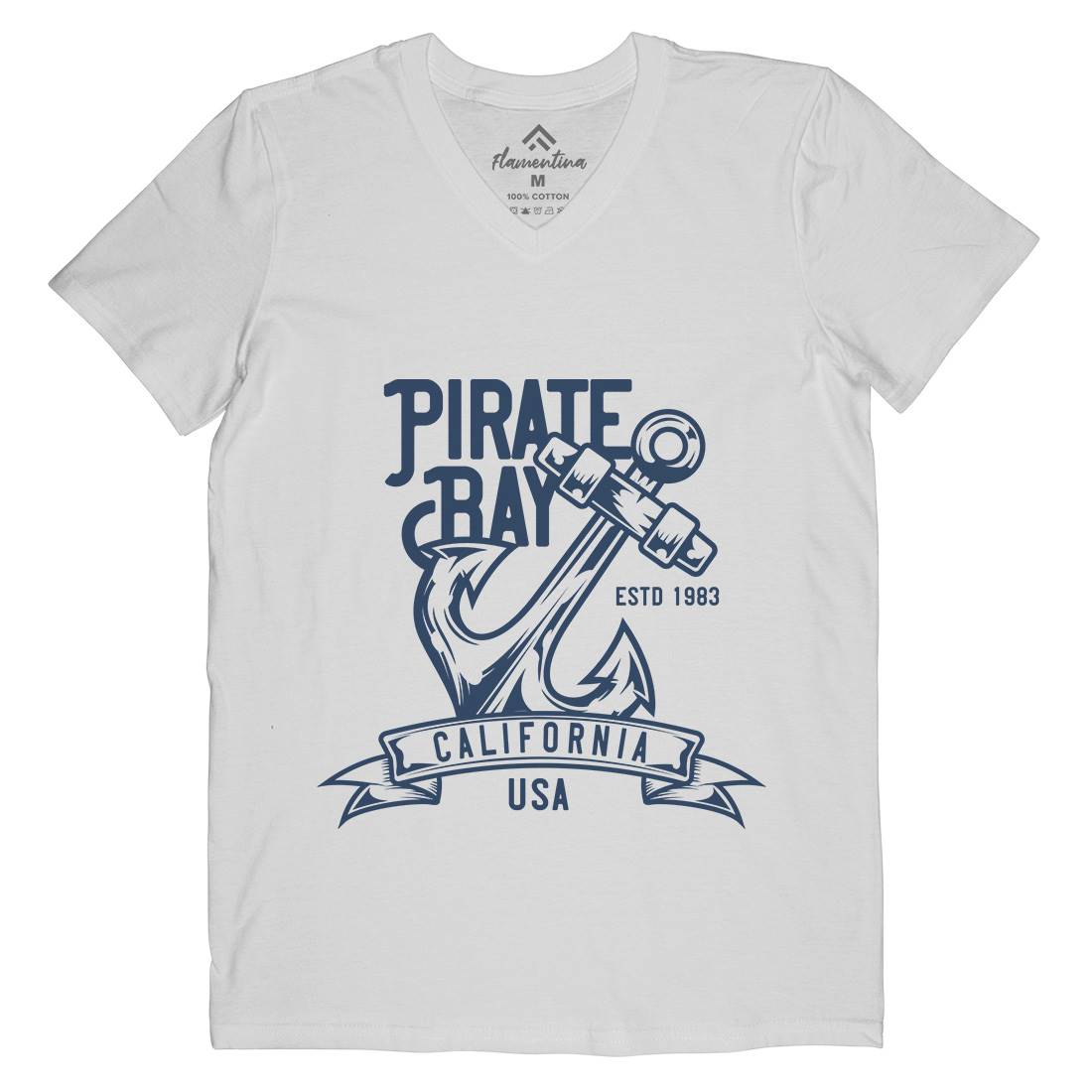 Pirate Mens Organic V-Neck T-Shirt Navy B159