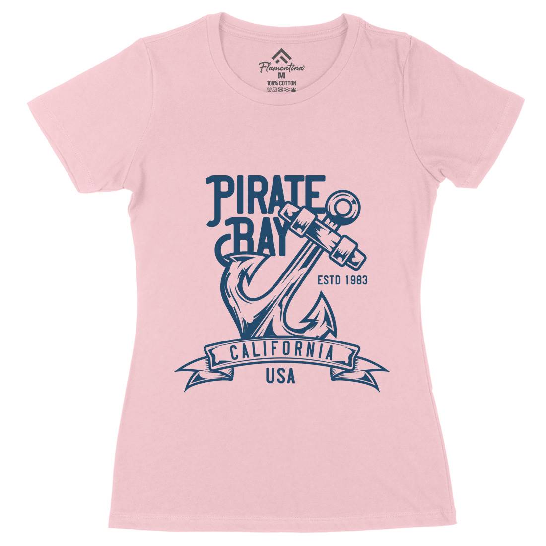 Pirate Womens Organic Crew Neck T-Shirt Navy B159