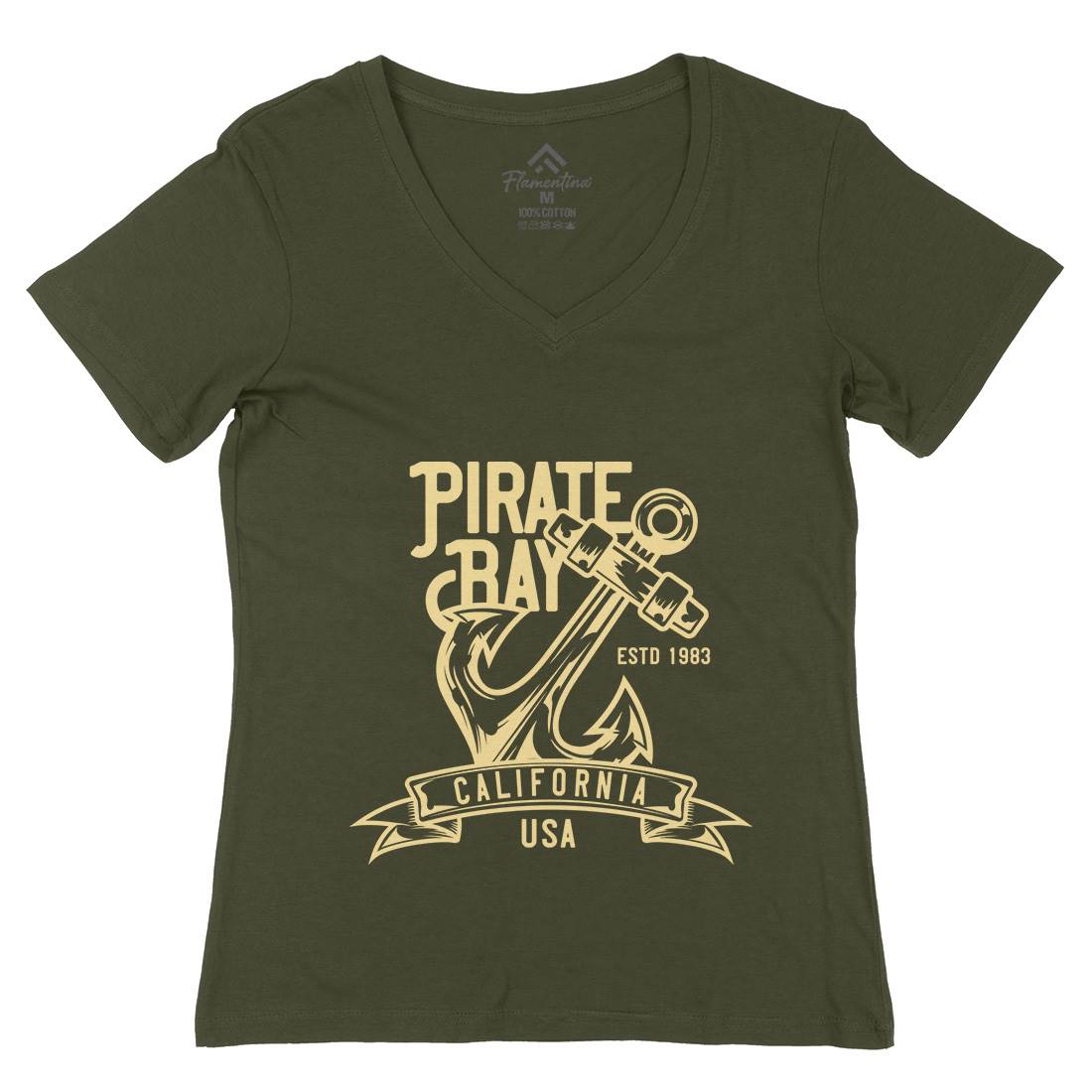 Pirate Womens Organic V-Neck T-Shirt Navy B159