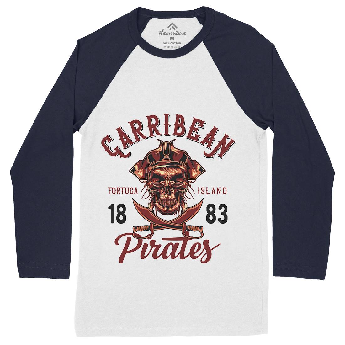 Pirate Mens Long Sleeve Baseball T-Shirt Navy B160
