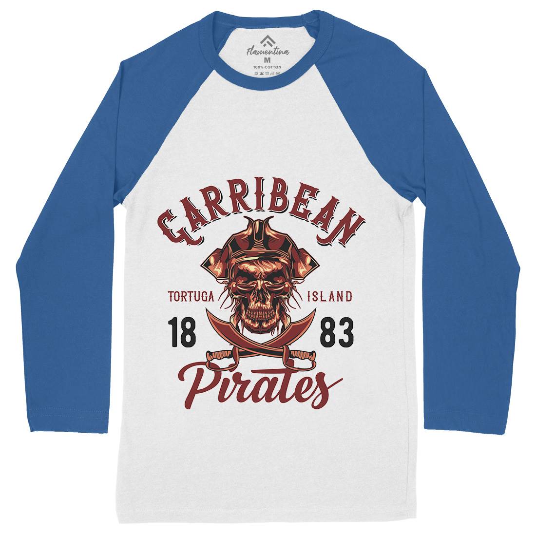 Pirate Mens Long Sleeve Baseball T-Shirt Navy B160