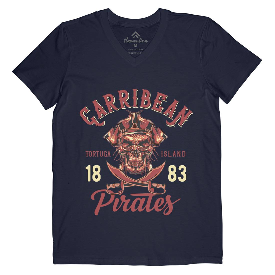 Pirate Mens Organic V-Neck T-Shirt Navy B160