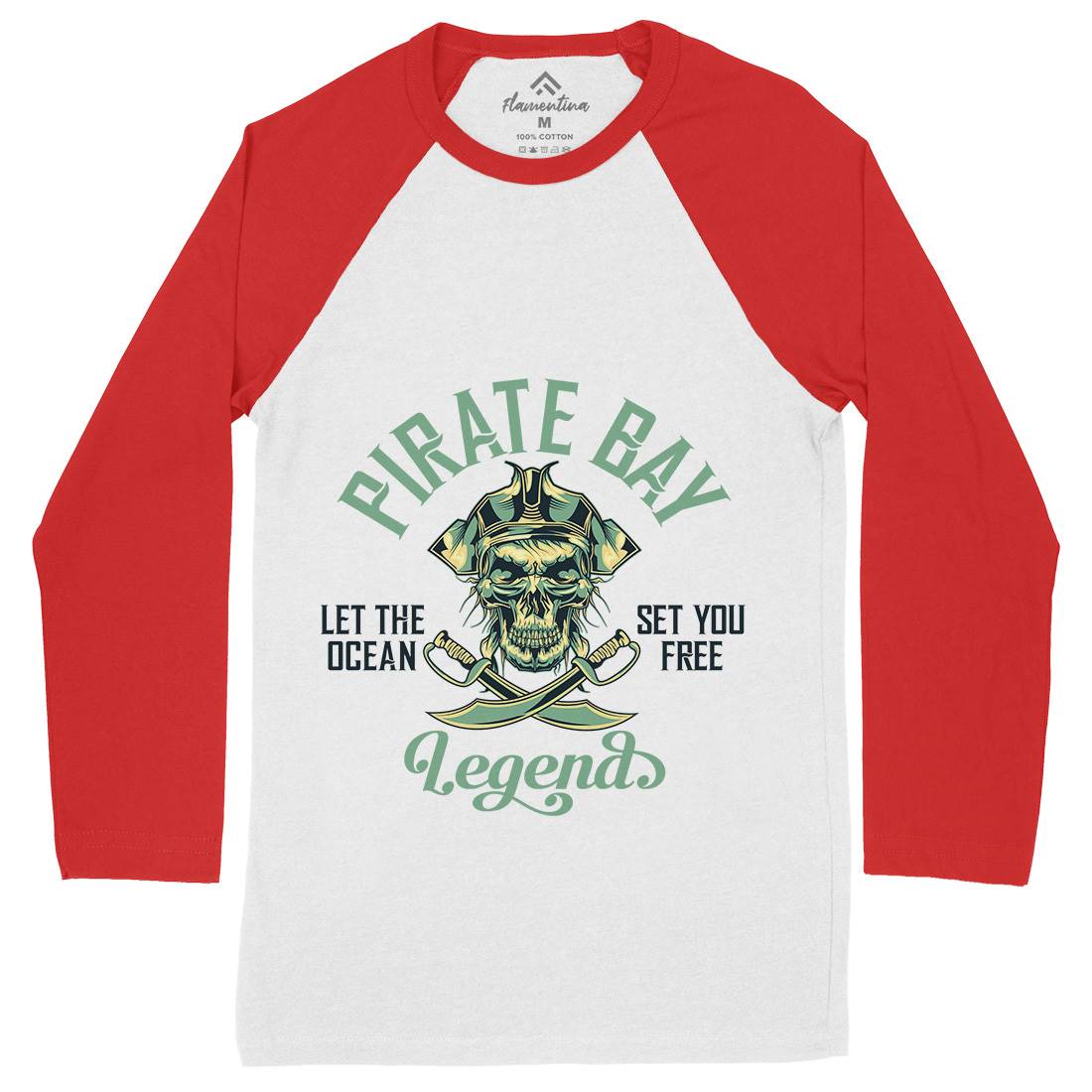 Pirate Mens Long Sleeve Baseball T-Shirt Navy B161