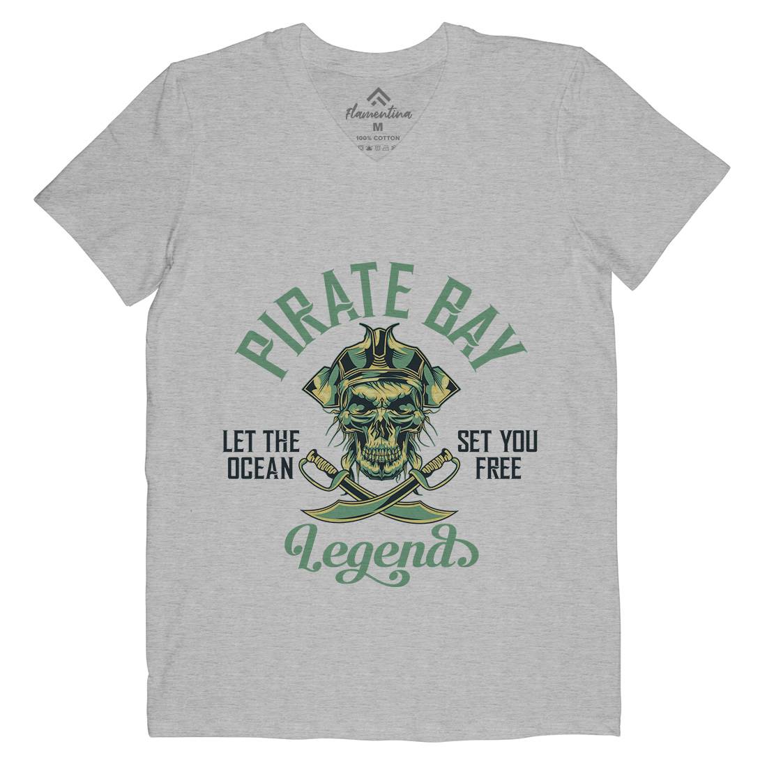 Pirate Mens Organic V-Neck T-Shirt Navy B161