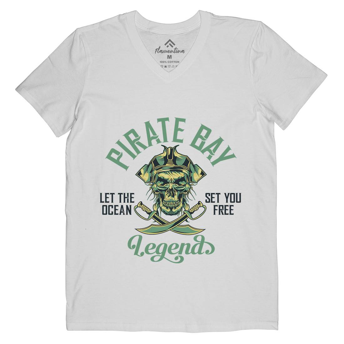 Pirate Mens Organic V-Neck T-Shirt Navy B161