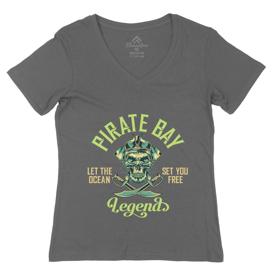 Pirate Womens Organic V-Neck T-Shirt Navy B161