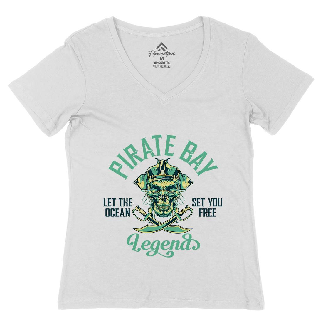 Pirate Womens Organic V-Neck T-Shirt Navy B161