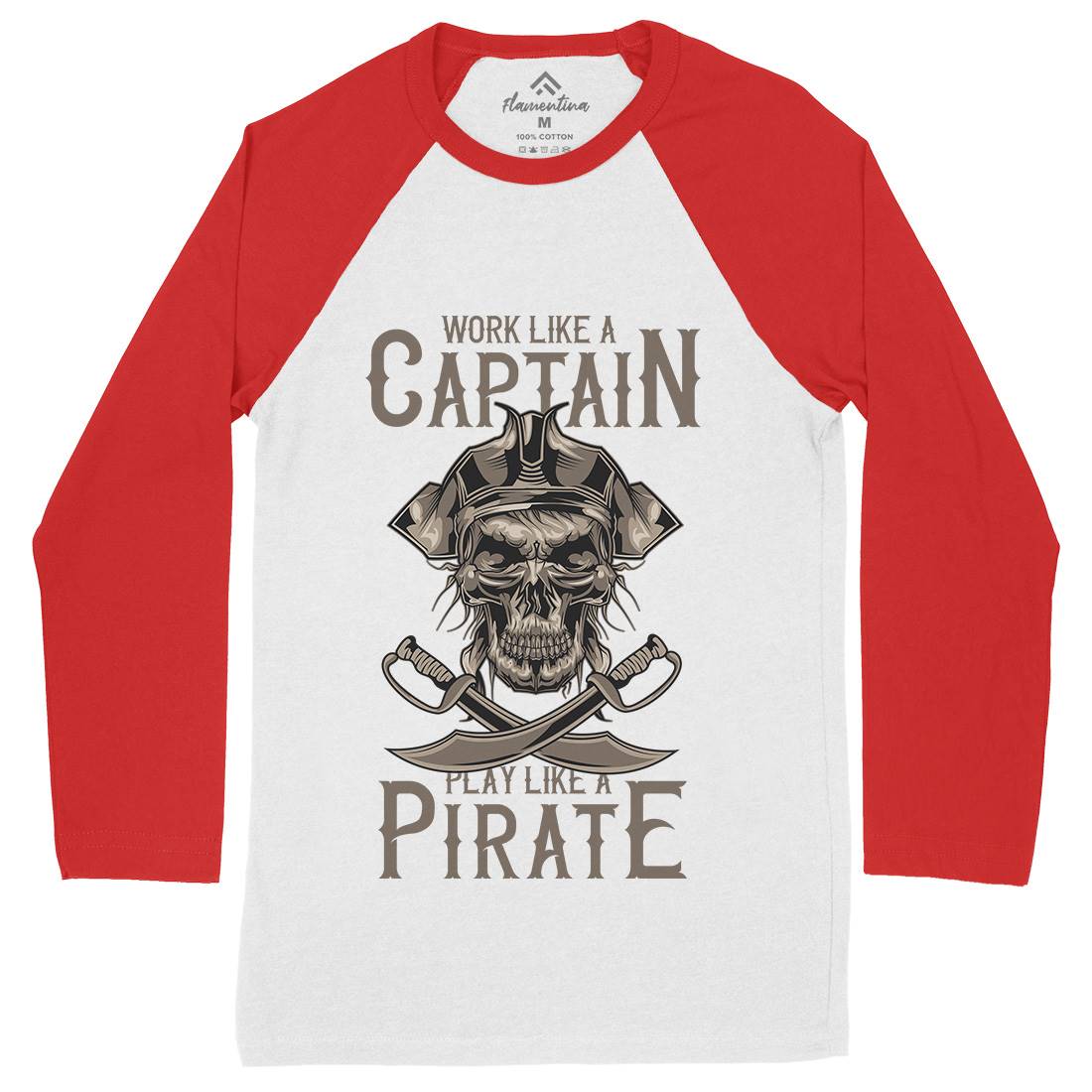 Pirate Mens Long Sleeve Baseball T-Shirt Navy B162