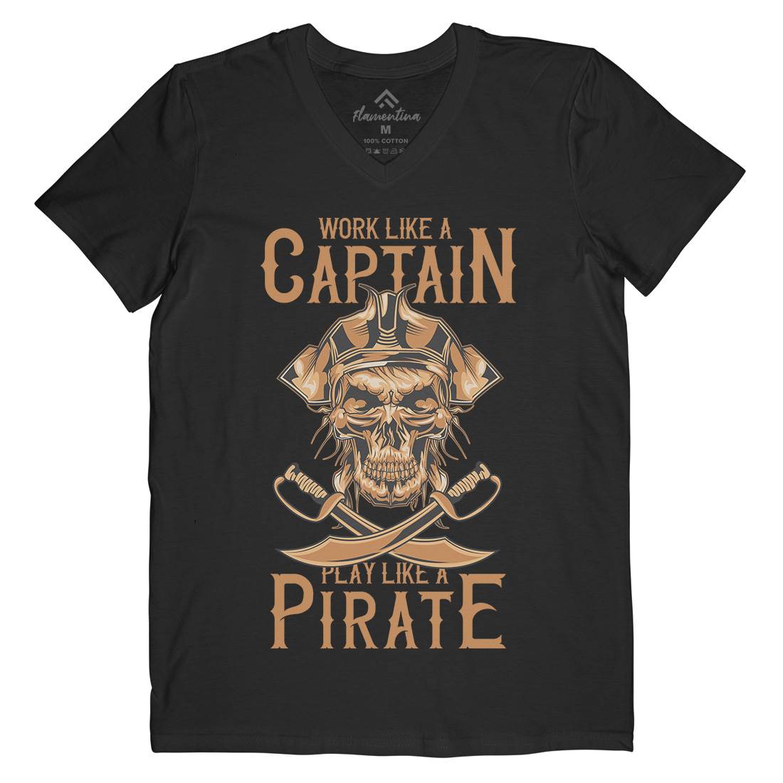 Pirate Mens Organic V-Neck T-Shirt Navy B162