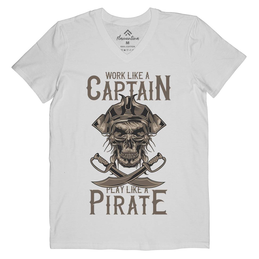 Pirate Mens Organic V-Neck T-Shirt Navy B162