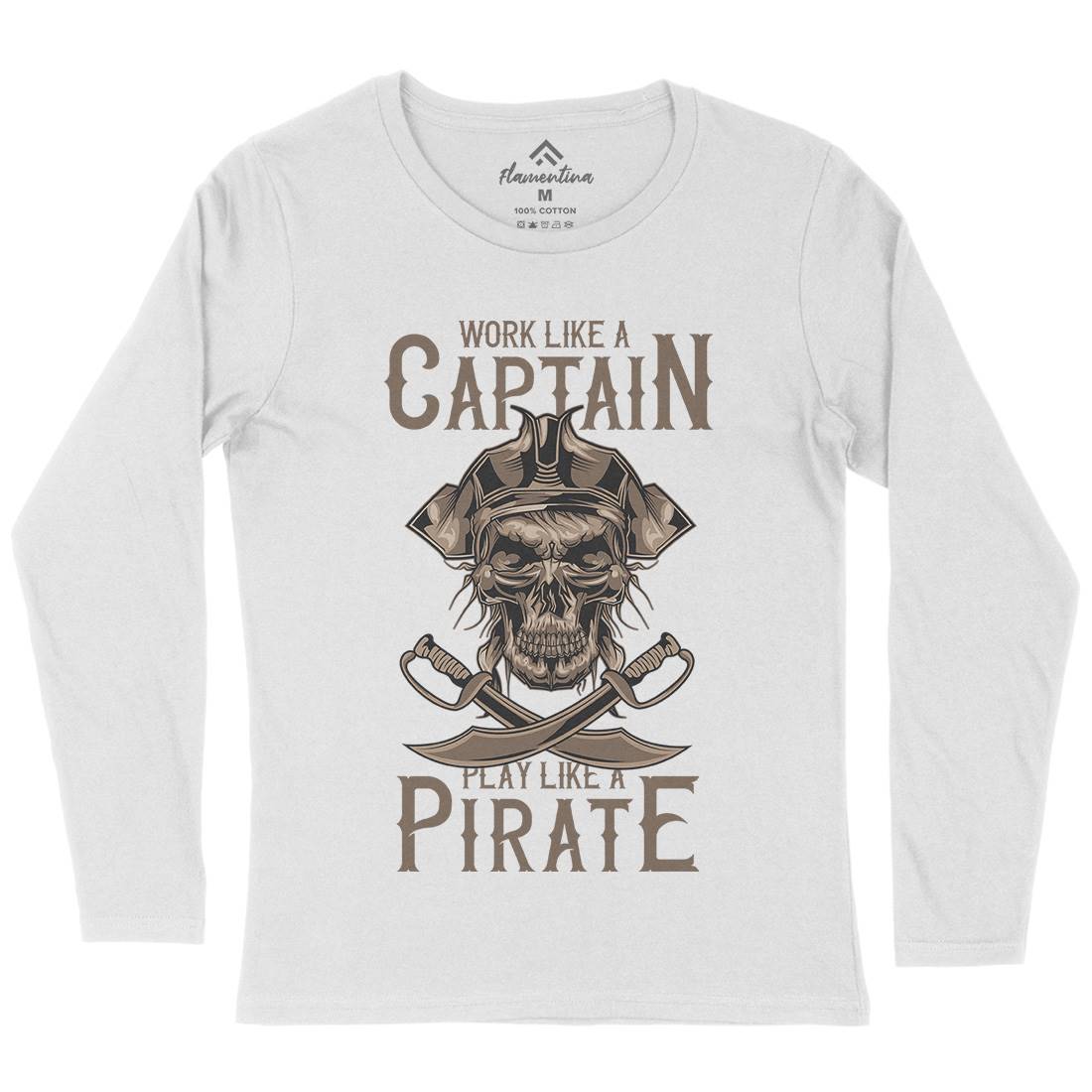 Pirate Womens Long Sleeve T-Shirt Navy B162