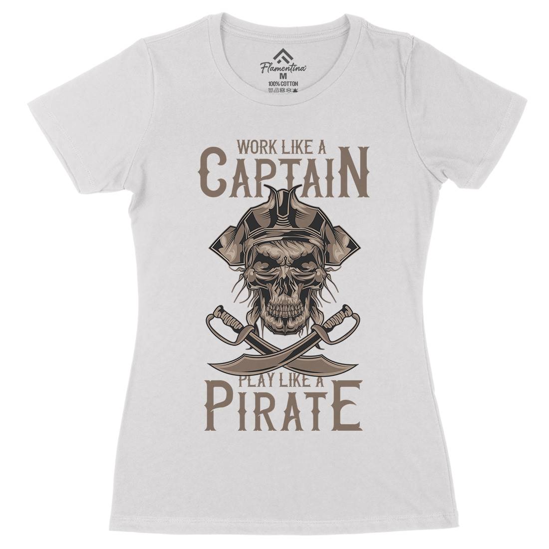 Pirate Womens Organic Crew Neck T-Shirt Navy B162