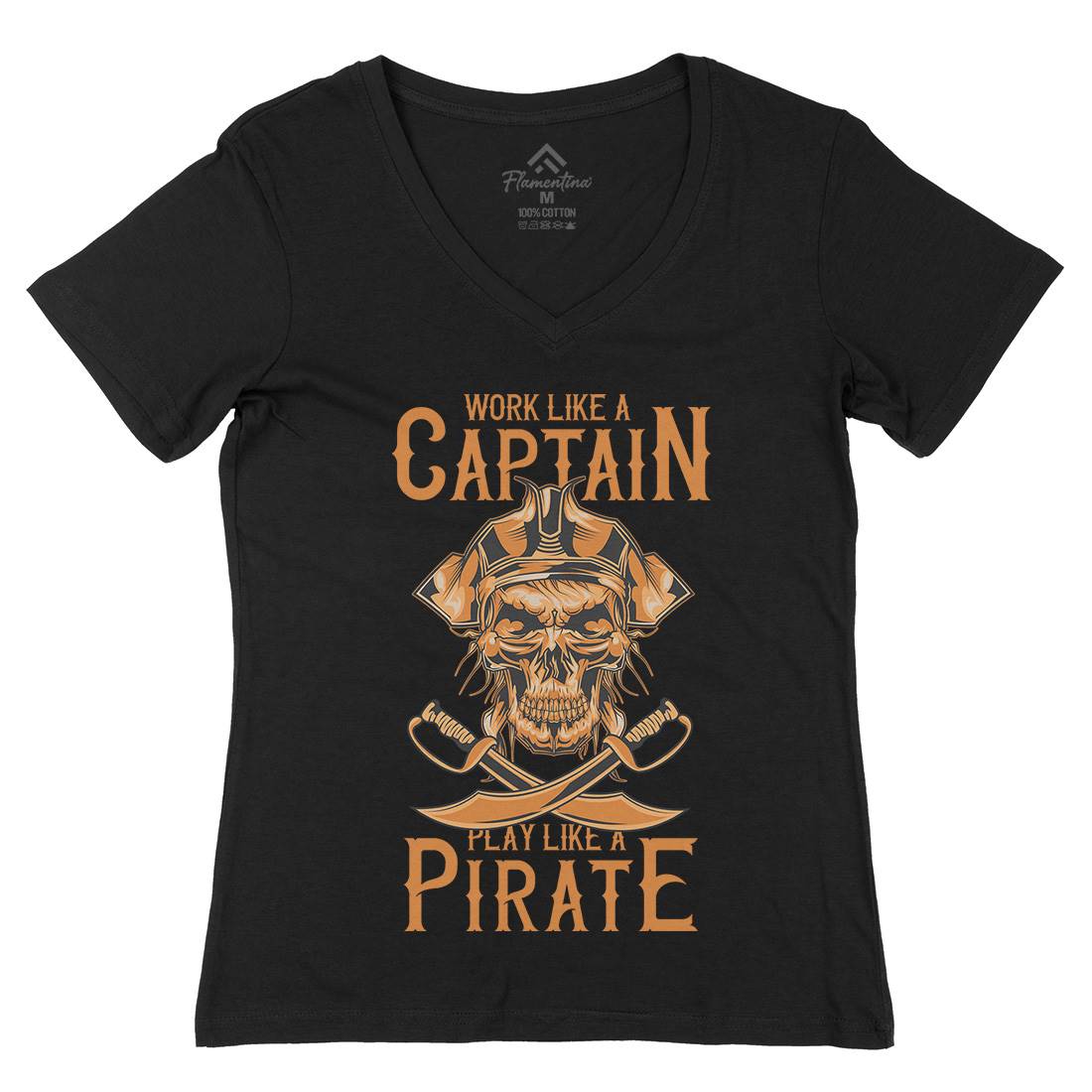 Pirate Womens Organic V-Neck T-Shirt Navy B162