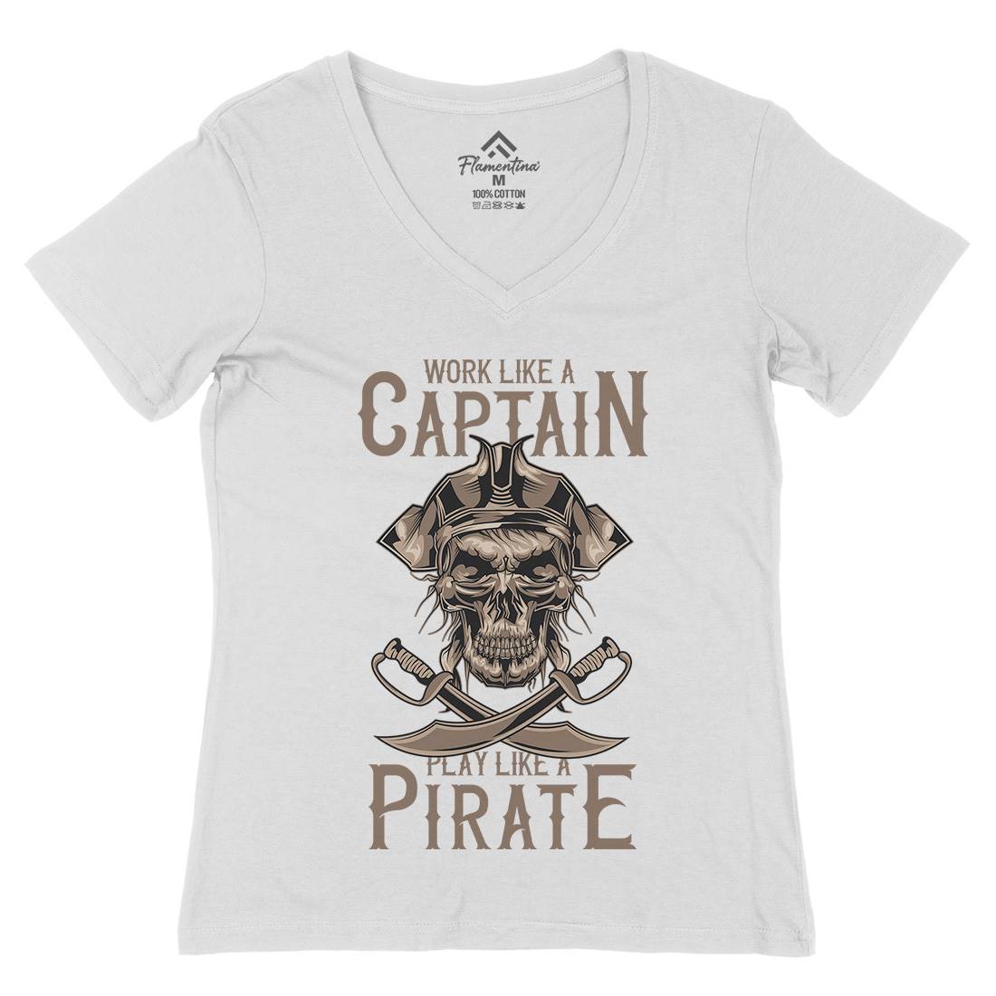Pirate Womens Organic V-Neck T-Shirt Navy B162