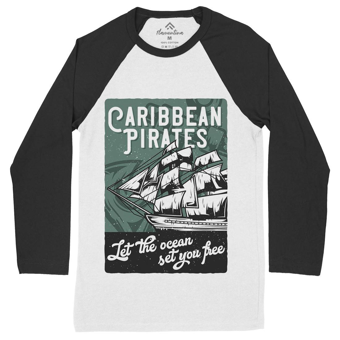 Pirate Mens Long Sleeve Baseball T-Shirt Navy B164