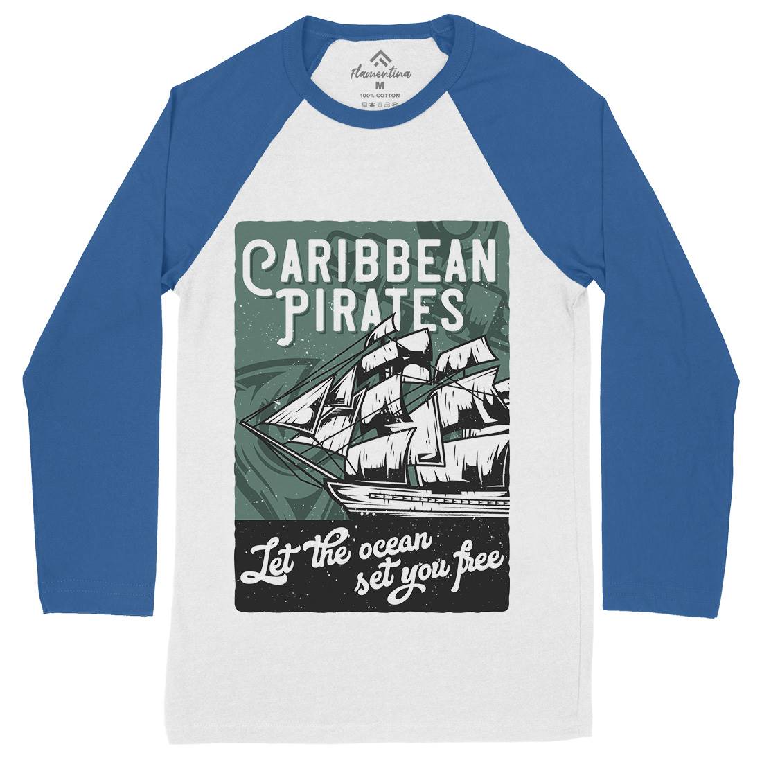 Pirate Mens Long Sleeve Baseball T-Shirt Navy B164
