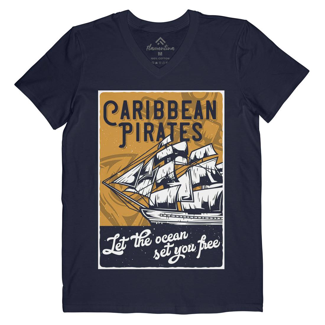 Pirate Mens Organic V-Neck T-Shirt Navy B164