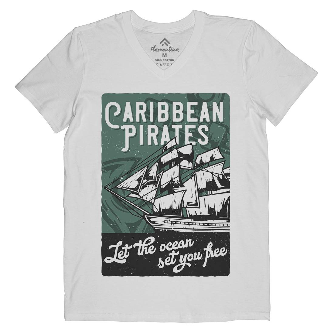 Pirate Mens Organic V-Neck T-Shirt Navy B164