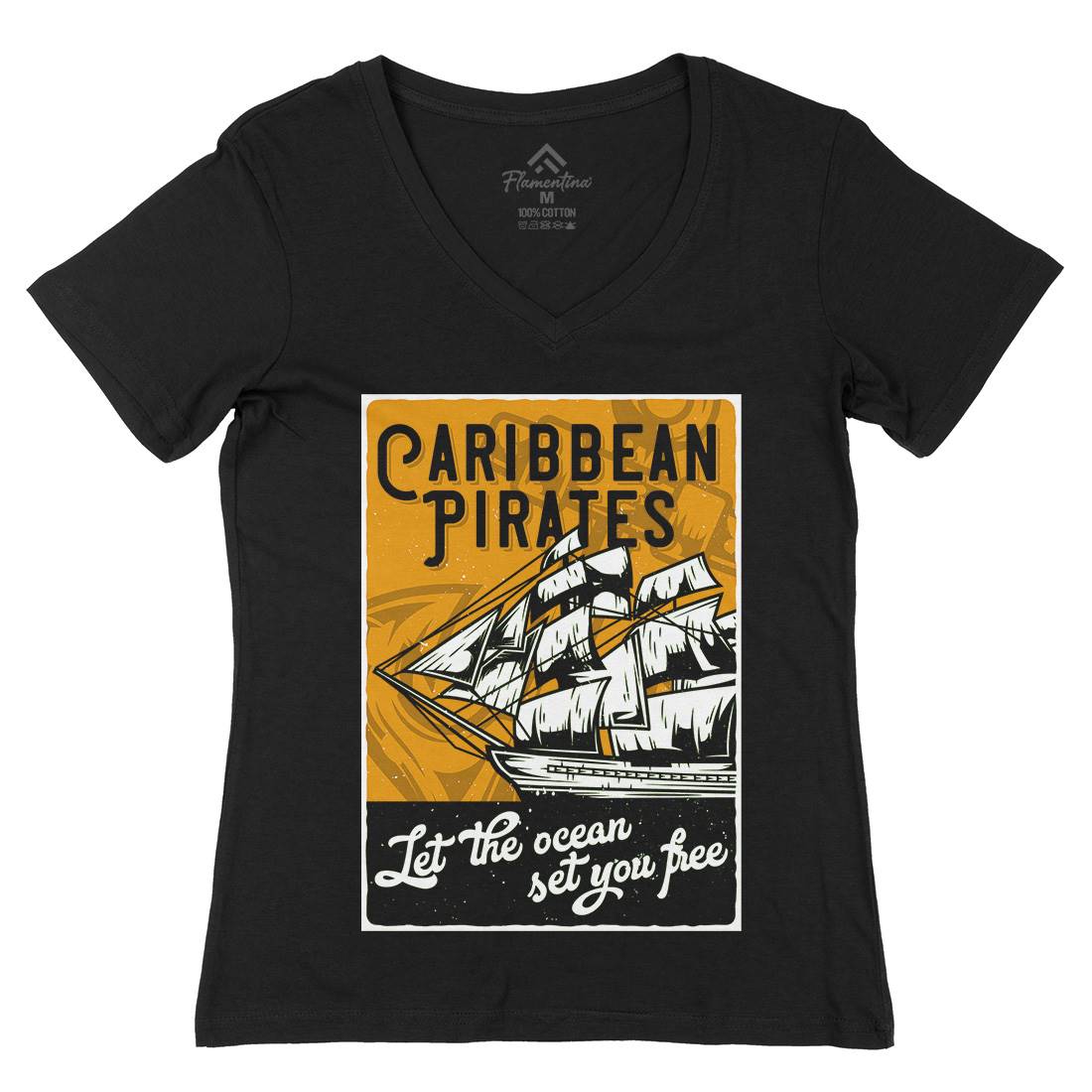 Pirate Womens Organic V-Neck T-Shirt Navy B164