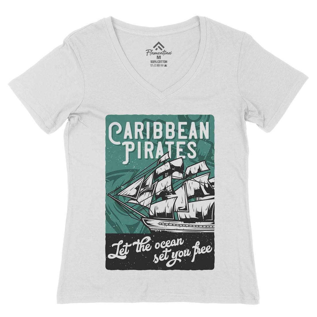 Pirate Womens Organic V-Neck T-Shirt Navy B164