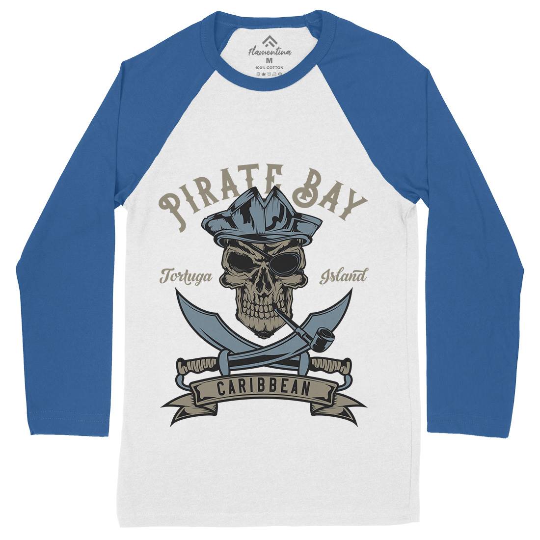 Pirate Mens Long Sleeve Baseball T-Shirt Navy B165