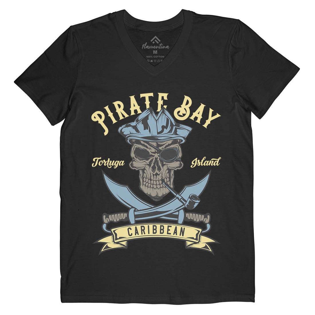 Pirate Mens Organic V-Neck T-Shirt Navy B165