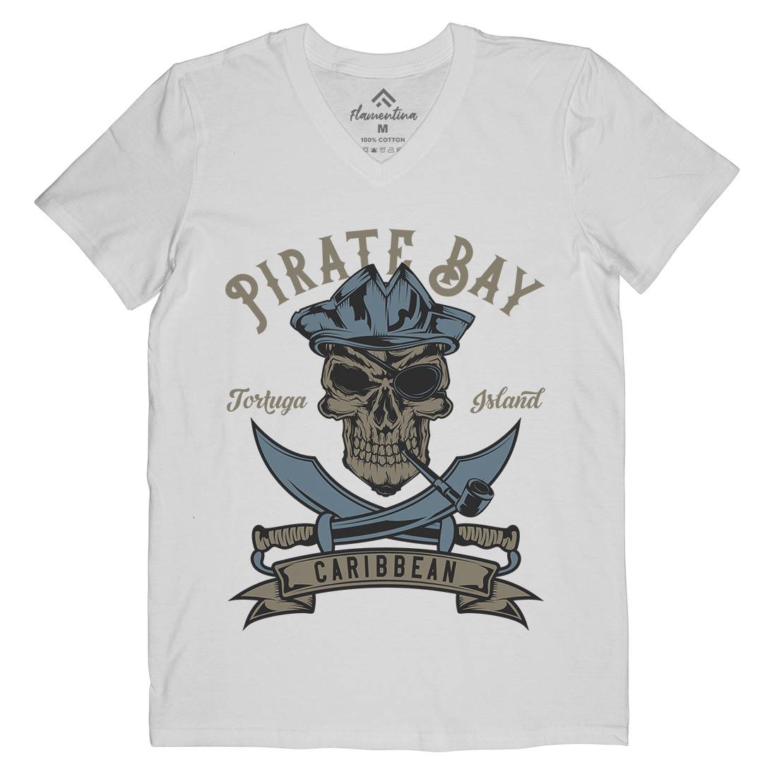 Pirate Mens Organic V-Neck T-Shirt Navy B165