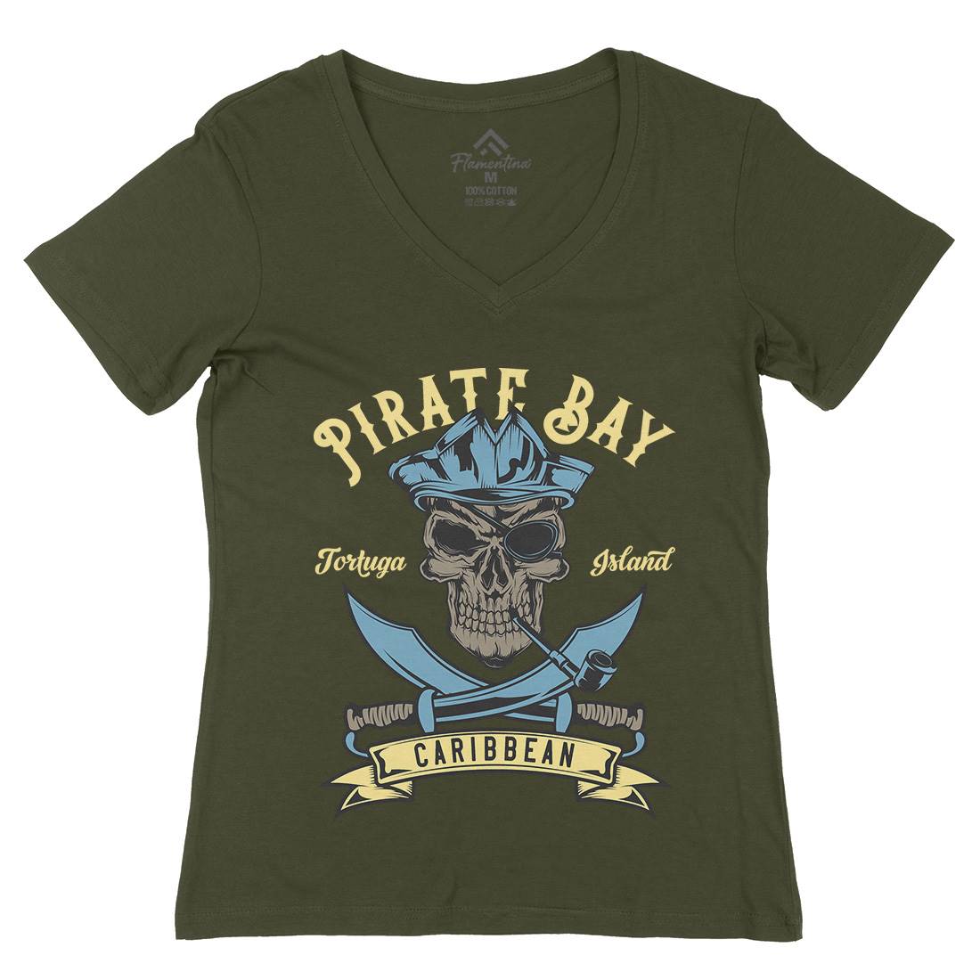 Pirate Womens Organic V-Neck T-Shirt Navy B165