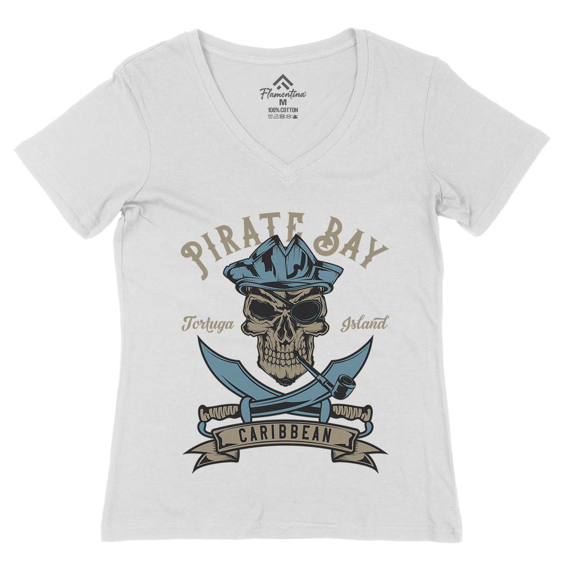 Pirate Womens Organic V-Neck T-Shirt Navy B165