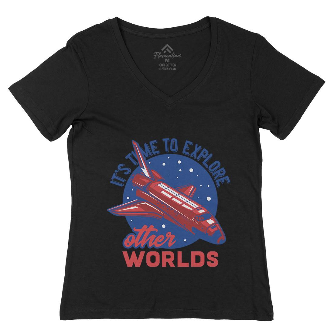 Shuttle Womens Organic V-Neck T-Shirt Space B167