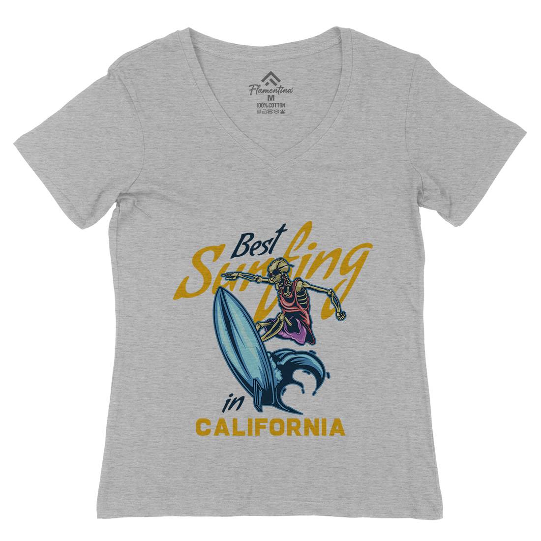 California Surfing Womens Organic V-Neck T-Shirt Surf B170