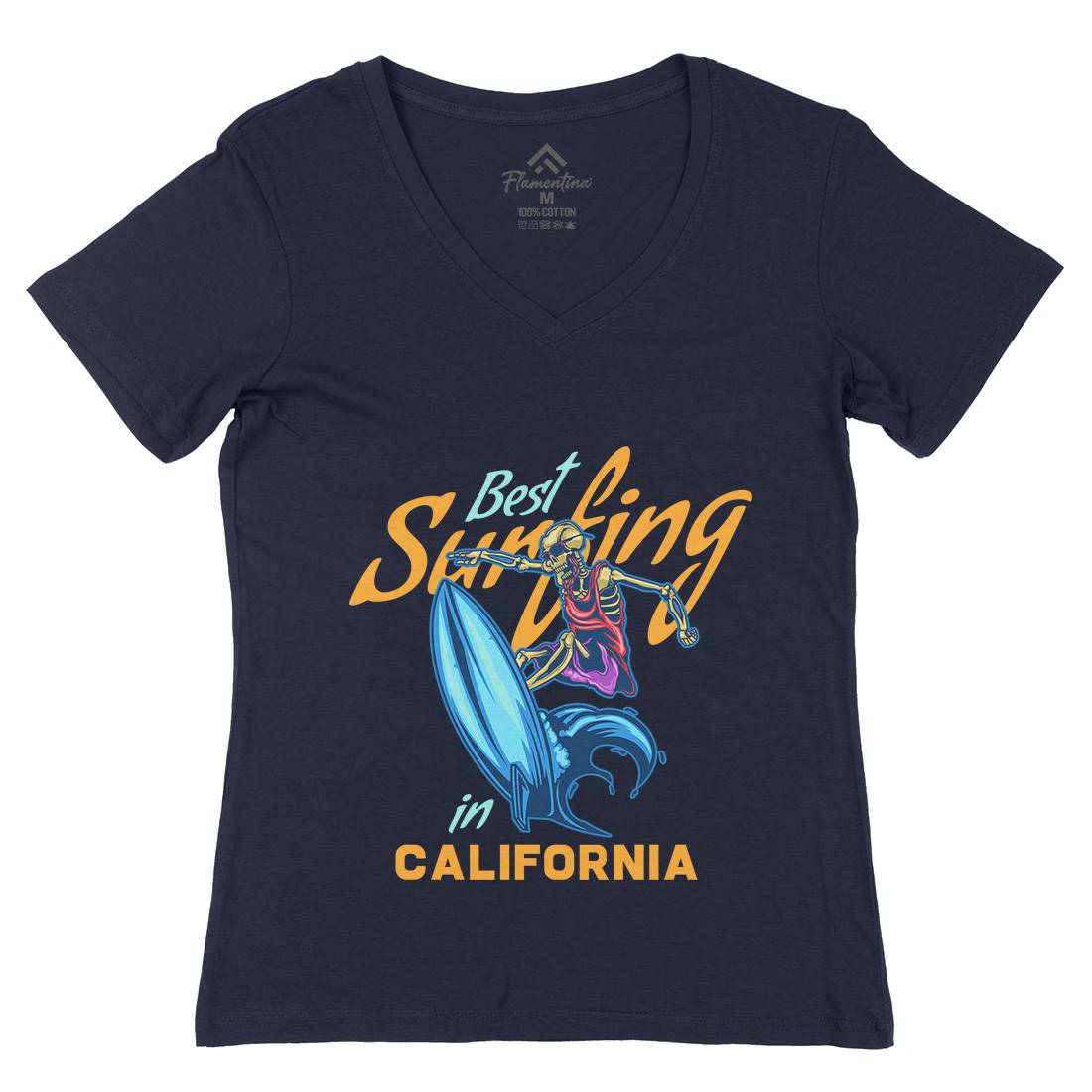 California Surfing Womens Organic V-Neck T-Shirt Surf B170