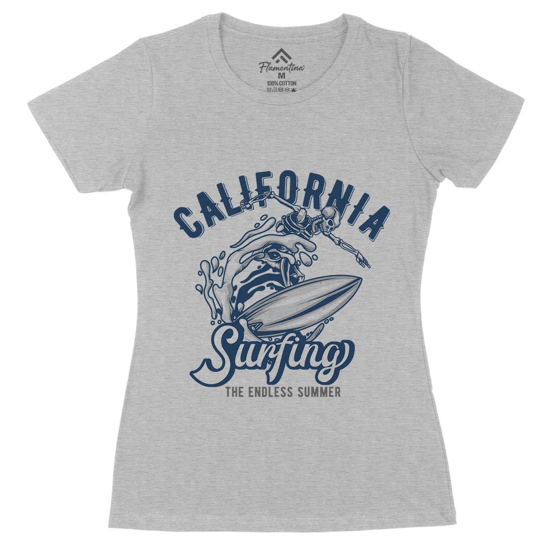 California Surfing Womens Organic Crew Neck T-Shirt Surf B171