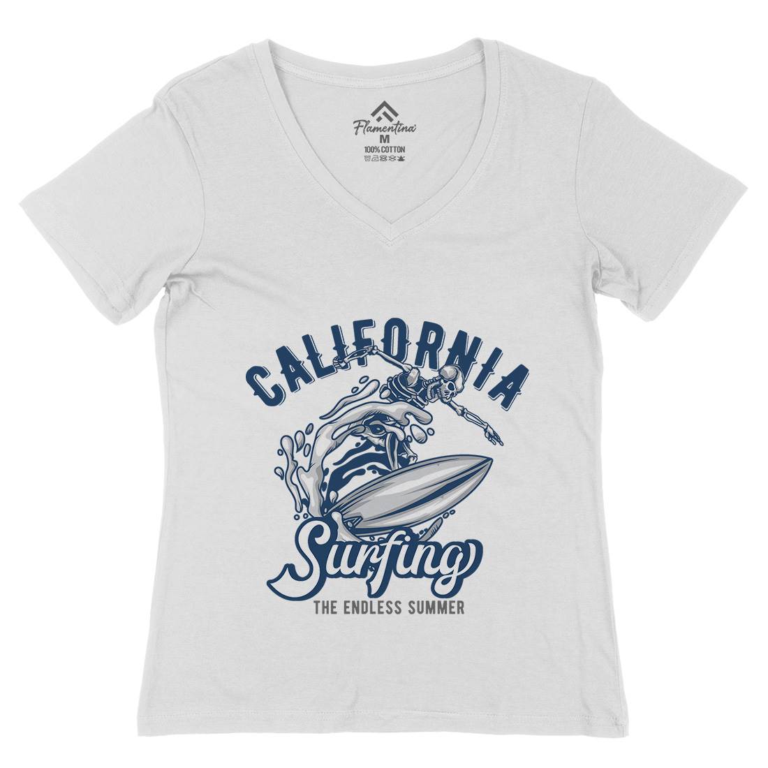 California Surfing Womens Organic V-Neck T-Shirt Surf B171