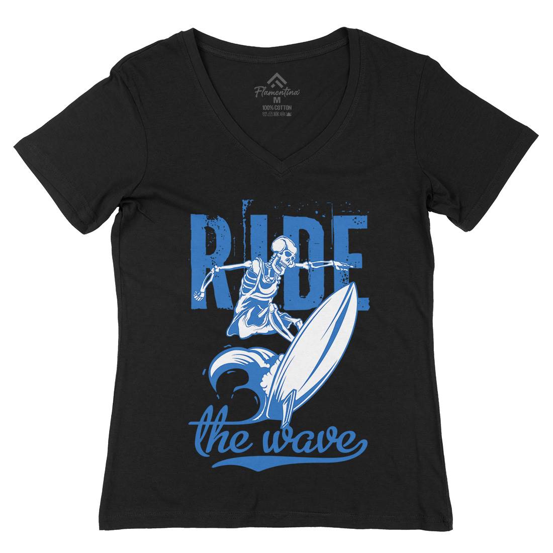 Ride Wave Surfing Womens Organic V-Neck T-Shirt Surf B173