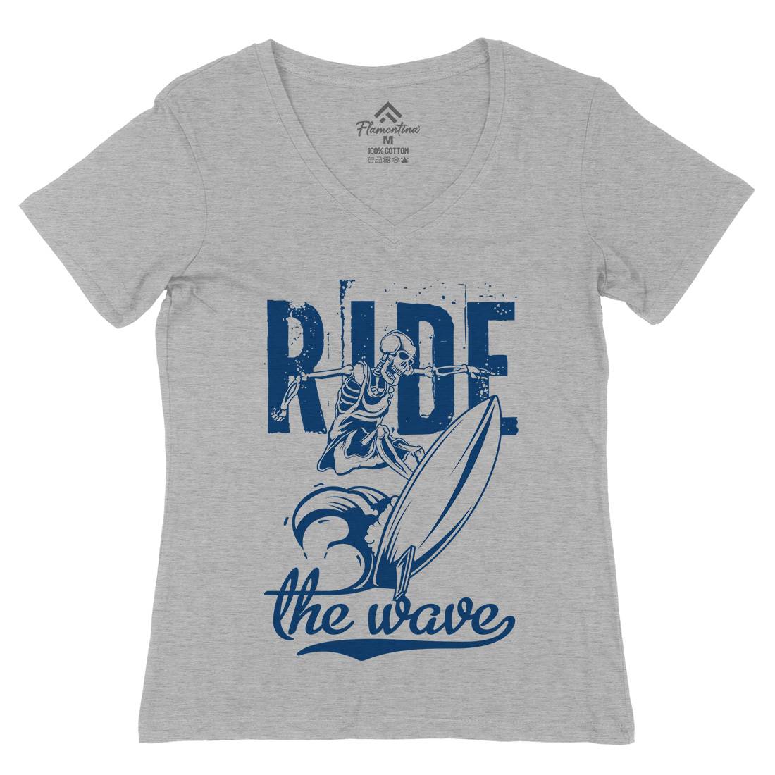 Ride Wave Surfing Womens Organic V-Neck T-Shirt Surf B173
