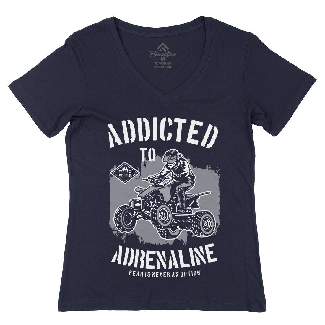 Addicted To Adrenaline Womens Organic V-Neck T-Shirt Motorcycles B174