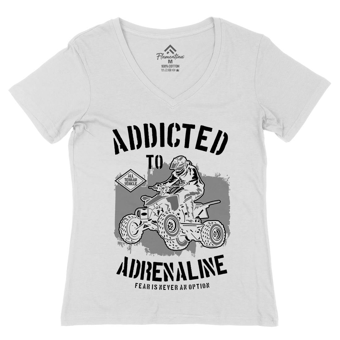 Addicted To Adrenaline Womens Organic V-Neck T-Shirt Motorcycles B174
