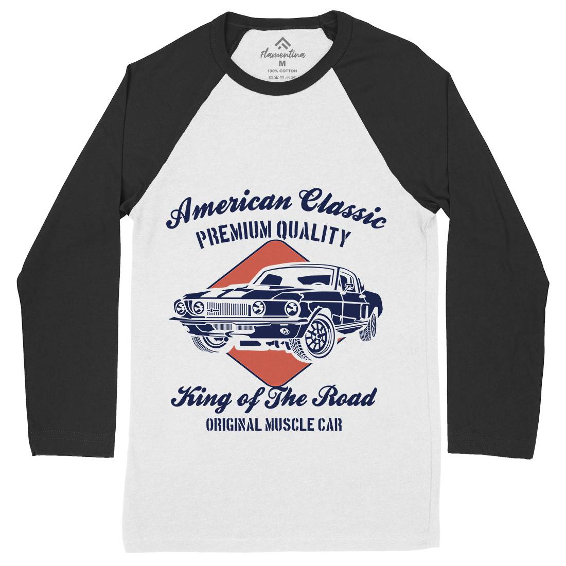 American Classic Mens Long Sleeve Baseball T-Shirt Cars B177
