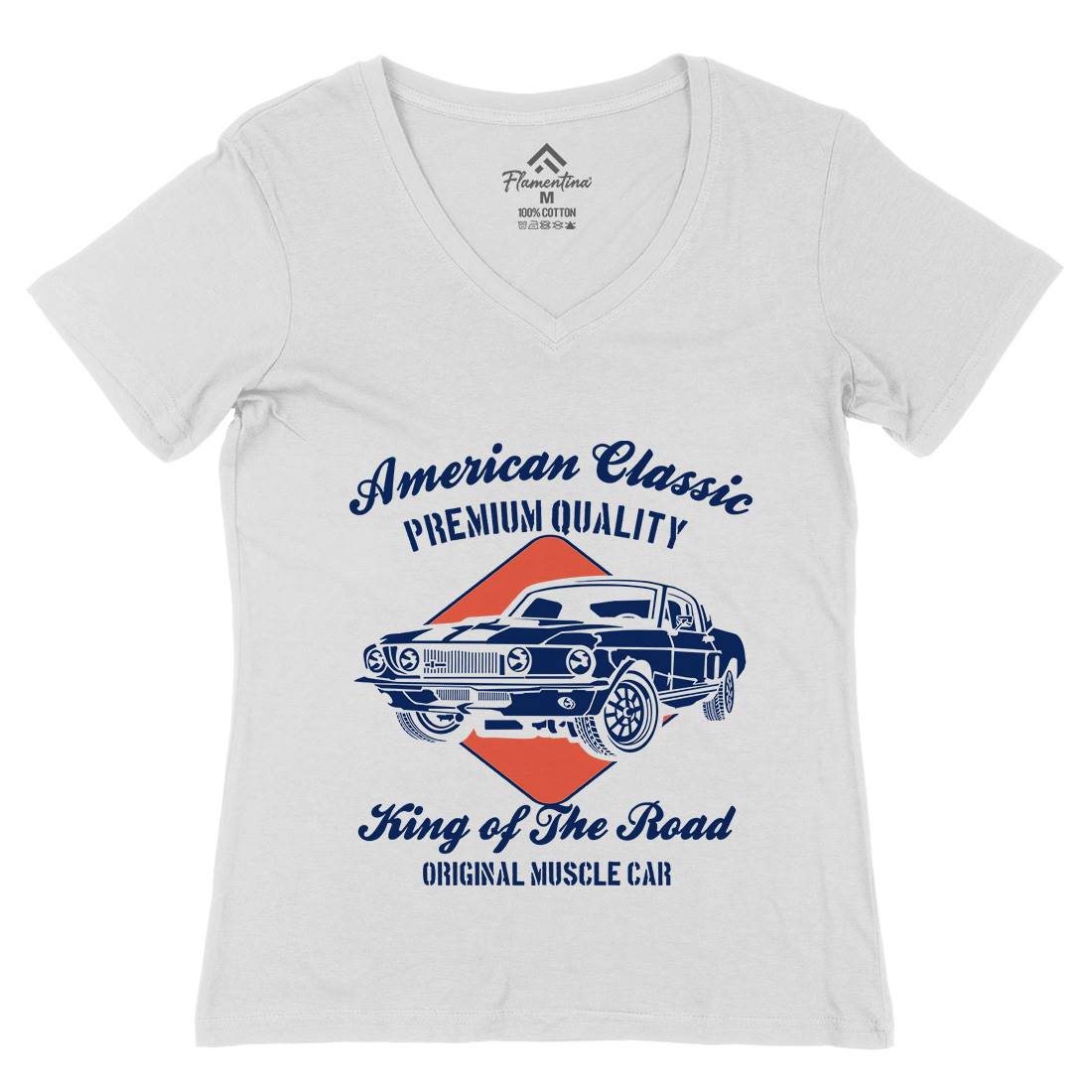 American Classic Womens Organic V-Neck T-Shirt Cars B177