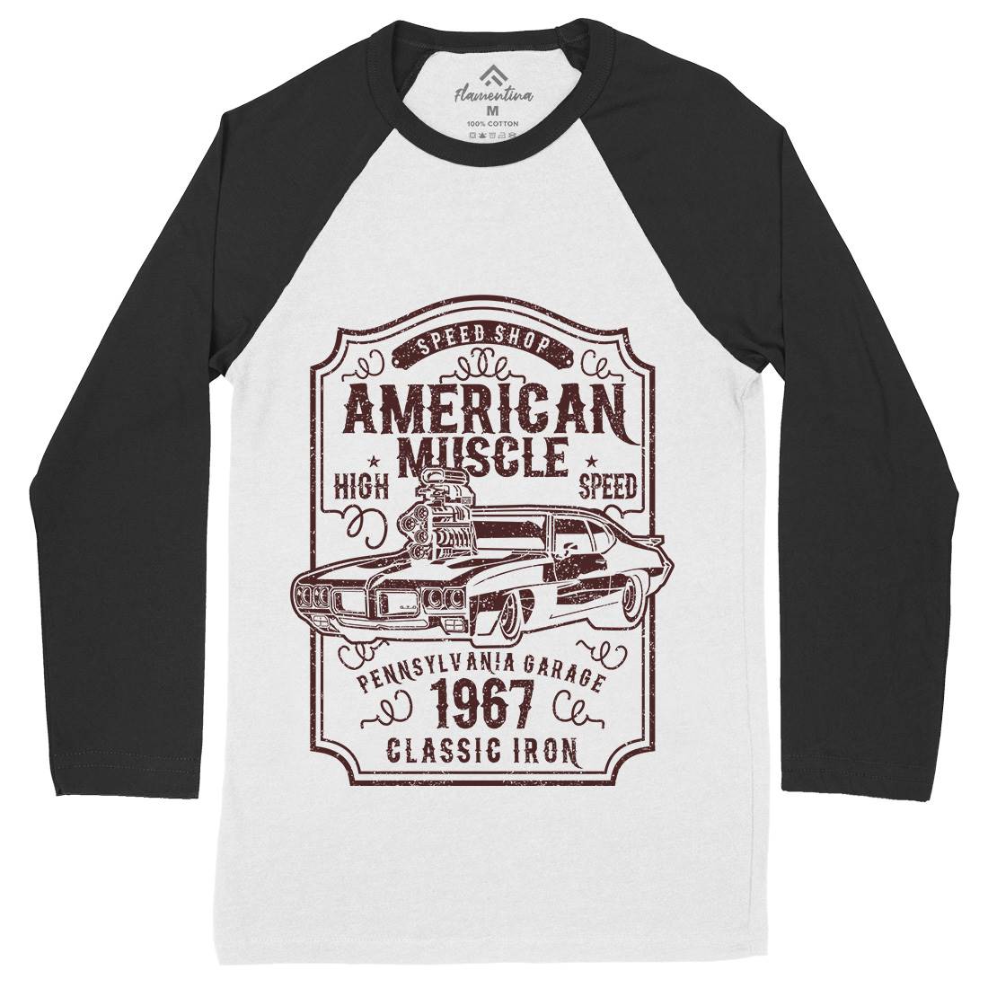 American Muscle Mens Long Sleeve Baseball T-Shirt Cars B178